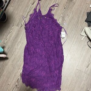 Free People Intimately She Got It Halter Lace Slip Mini Dress Size Medium